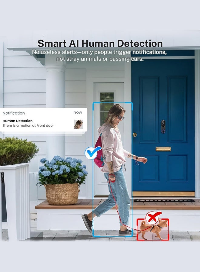 SUNDAREE 1080P Wireless Video Doorbell Camera, Night Vision, Cloud Storage, 2.4GHz Wi-Fi Only, Smart AI Human Detection, Real-Time Alert, 2-Way Audio, Battery Powered - Image 4